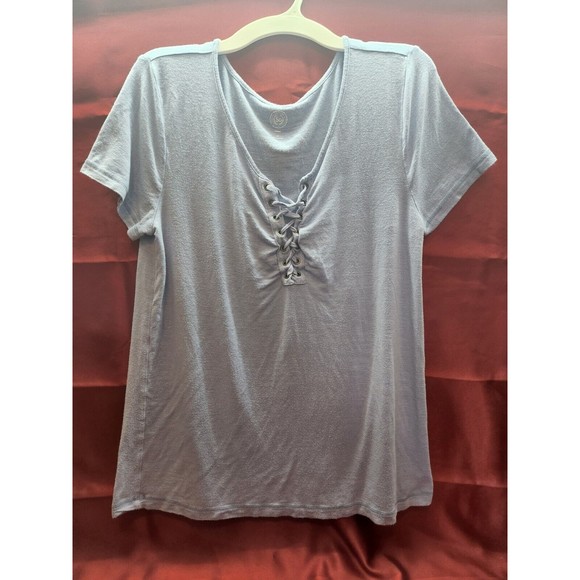 SO American Size Medium Women's T-Shirt Blue Neck Blouse Heritage Crochet - Picture 2 of 5